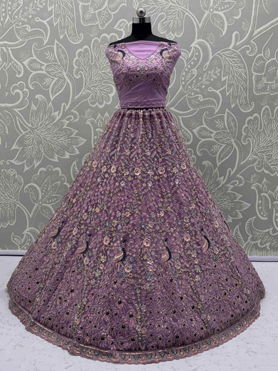 Gorgeous Lavender Net Multi-Thread Work Bridemaids Lehenga Choli